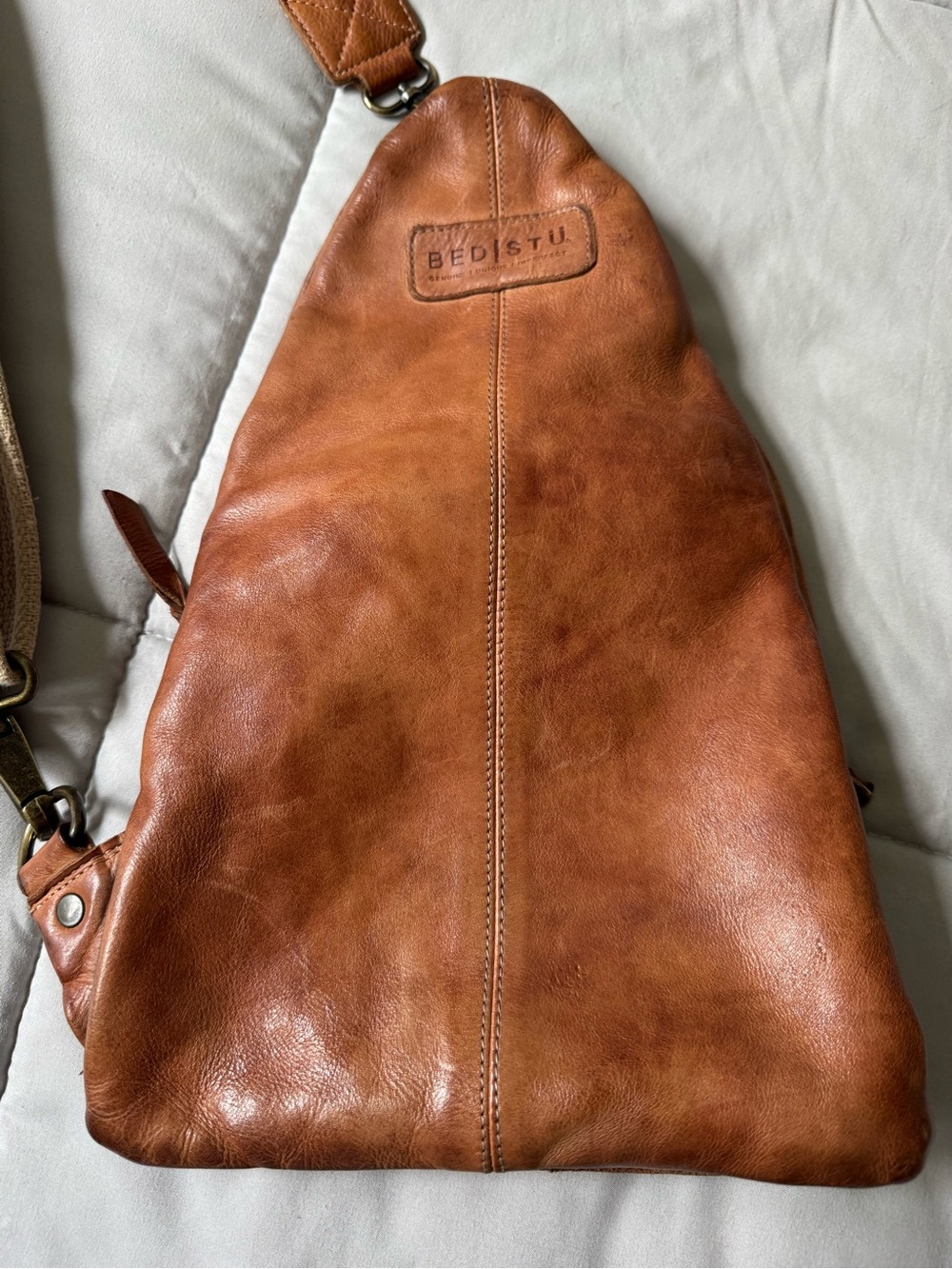 Bed Stu Cognac Leather Crossbody Sling with Cream Strap - Picture 2 of 4
